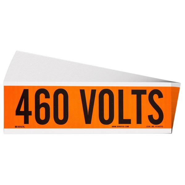 Brady 460 Volts Conduit and Voltage Lbls 2.25 in H x 9 in W BK on OR 25/PK 152327 - main